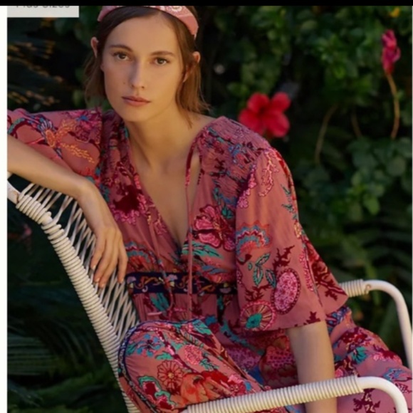 Anthropologie Floral Maxi Dress - Pink and Blue - Picture 3 of 14